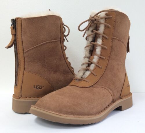 New UGG Australia Women's Sz 5 Daney Twinface Sheepskin Boots Chestnut Lace Up 5 - 第 1/12 張圖片