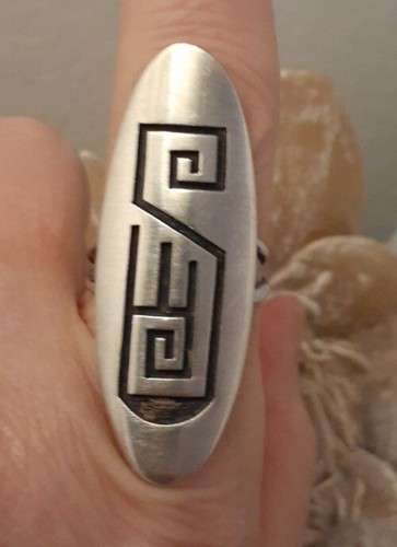 Native American Sterling Silver Tribal Knuckle to Knuckle Ring Sz 8.25 signed