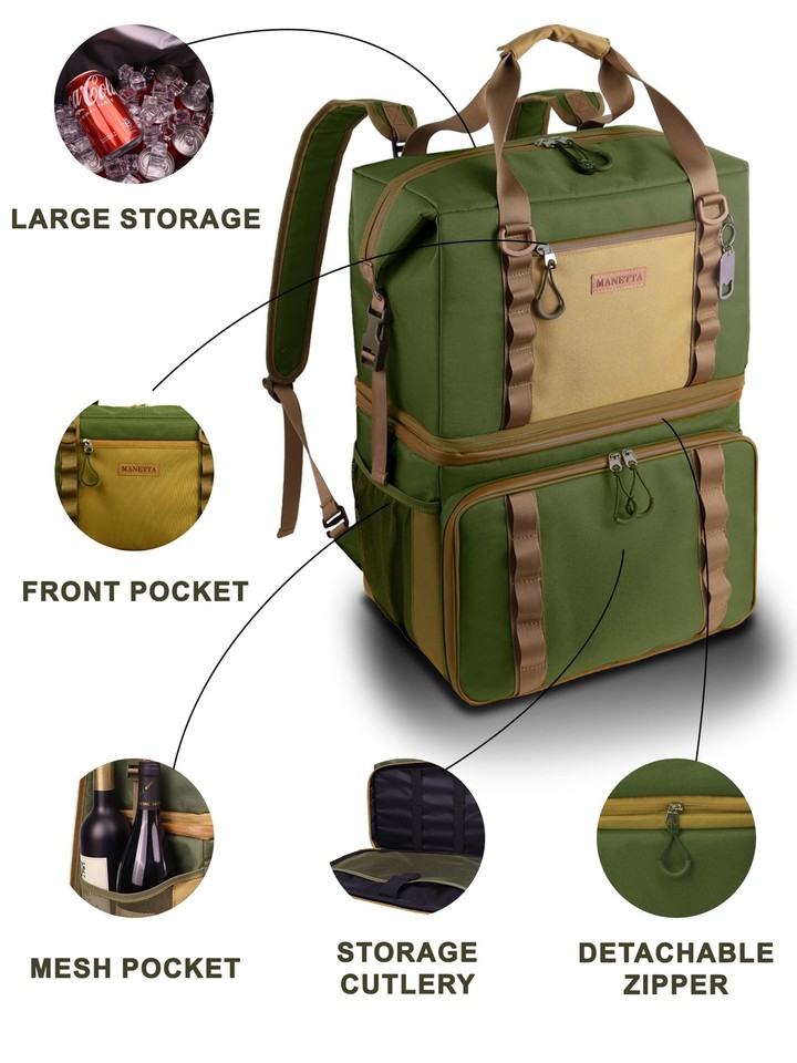Picnic Backpack for 4 Person with Insulated Leakproof Cooler, Water