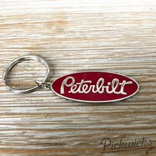 Peterbilt Keychain - Authentic Red Logo Pewter Epoxy Key Chain Tag