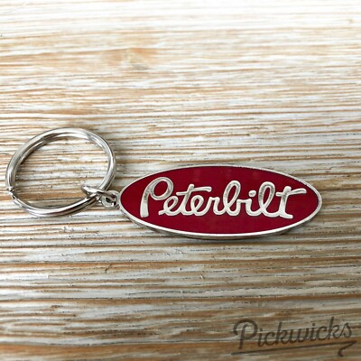 Peterbilt Keychain - Authentic Red Logo Pewter Epoxy Key Chain Tag