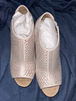 Life Stride Soft System Flex Women 9 Pink/Taupe Peep-Toe Wedge Shoes Heels NEW