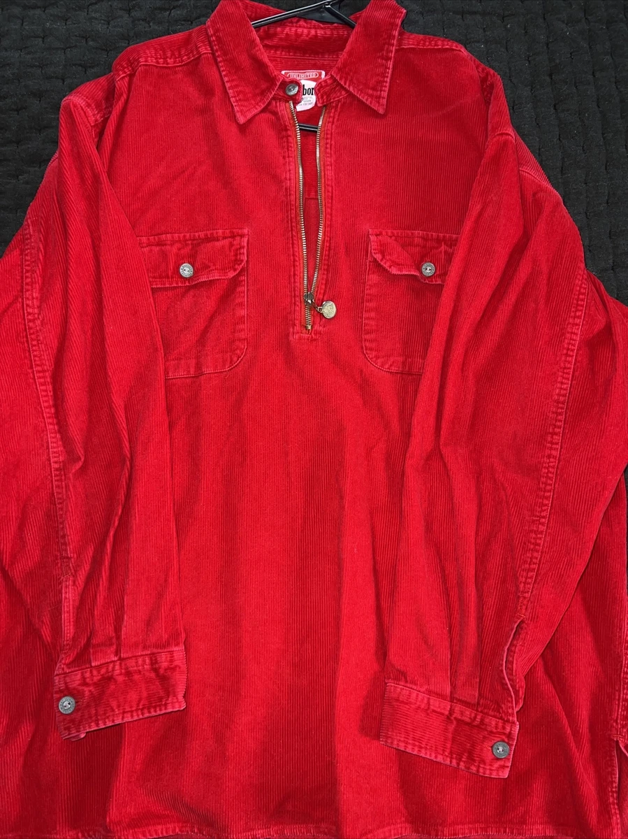 Vintage Mens Marlboro Red Corduroy Shirt Jacket Size XL Half Zip Excellent Shape