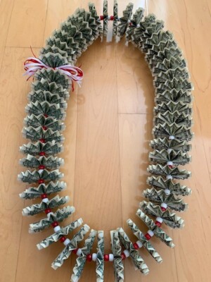 Custom handcrafted Graduation (50) $1 Money Lei made with BRAND NEW BILLS