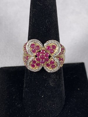 10 Karat Gold natürlicher Rubin Diamant Kleeblatt Ring Größe 7,5 ~ 6,57 g