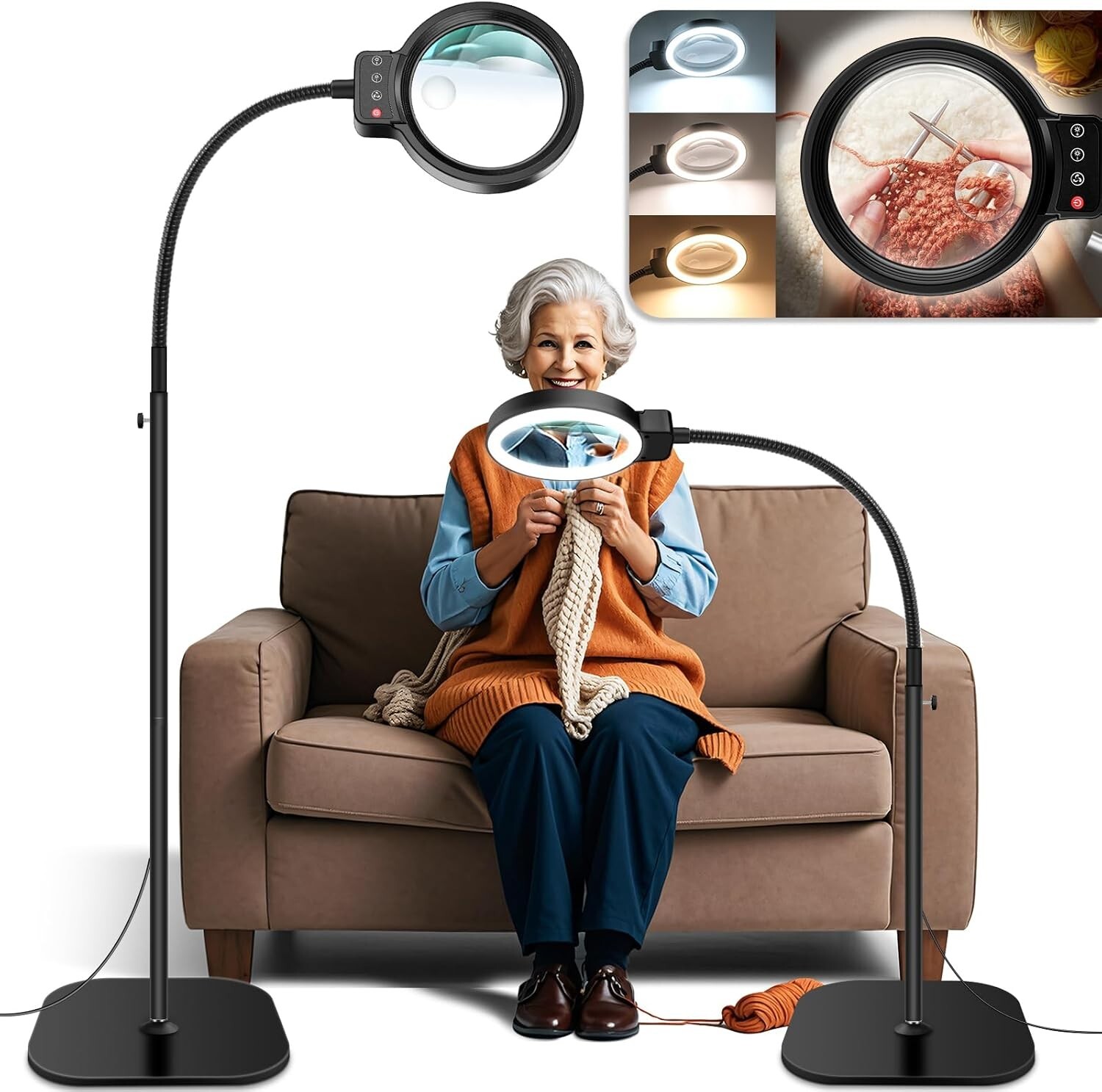 30X 10X Large Floor Magnifying Glass with Light and Stand,72 LED Adjustable H...