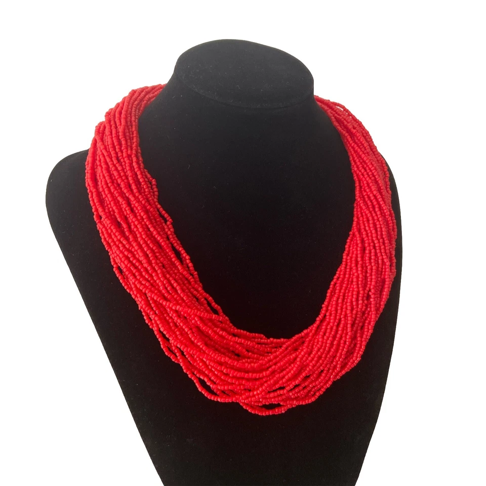 Damenkette Statement Perlenkette Modeschmuck Halskette Rot Collier Blogger - Bild 4 von 4