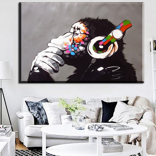 Thinking Monkey Print DJ Banksy Canvas Painting ~ Wall Art Poster Picture Decor - Picture 5 of 5
