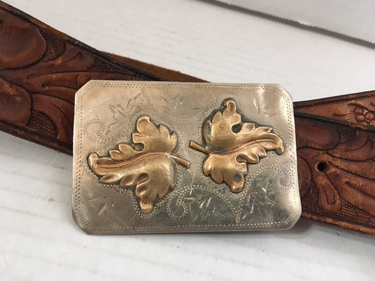 Vgt Ricardo nickel silver and bronze oak leaf western belt buckle. VTG Belt Buckle RICARDO nickel Silver Bronze Trim -FE PAGE  main image 4