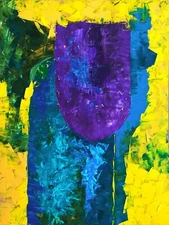 Original abstract oil painting. Impasto painting, yellow blue art, minimal décor