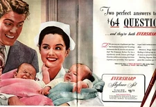 VINTAGE 1946 Print Ad Advertisement Eversharp Ink Pen $64 Question twins WW2 f1