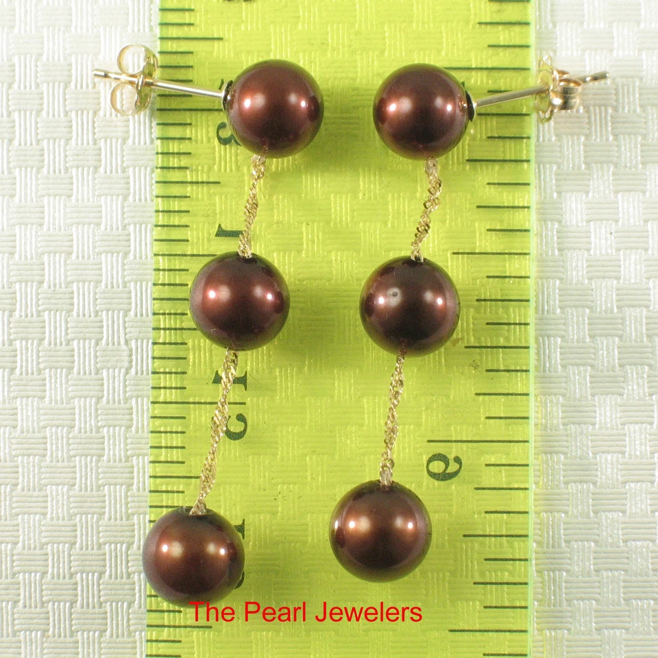 Tin Cup Design Dangle Chocolate Cultured Pearl Earrings - Image 2 of 4