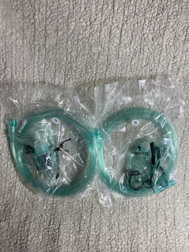 Pediatric Oxygen Mask w/ 7' Tubing, Adjustable Nose Clip/Elastic Strap, GRN -2pk - Picture 3 of 4