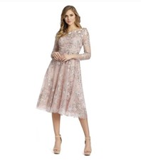 Mac Duggal Long Sleeve Floral Embroidered Tea Length Dress size 4