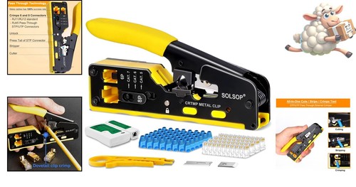 Kit d'outils à sertir Solsop RJ45 - 50 fiches et testeurs Cat5/Cat6 avec notice - Photo 2/11