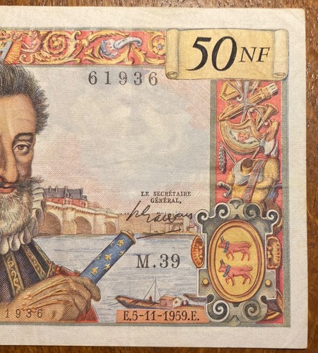 BILLET DE 50 NOUVEAUX FRANCS HENRI IV DU 5-11-1959 (BILL 160) FRANCE. RARE - Bild 3 von 8