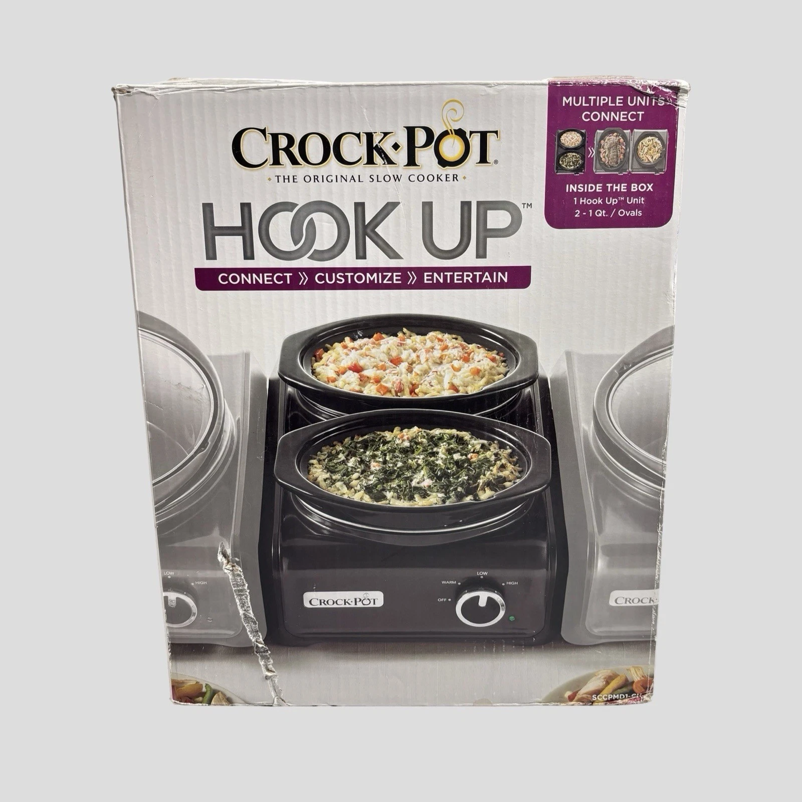 Crock Pot Hook Up 2 Qt. Round Slow Cooker Connectable Unit SCCPMD2-CH OPEN BOX