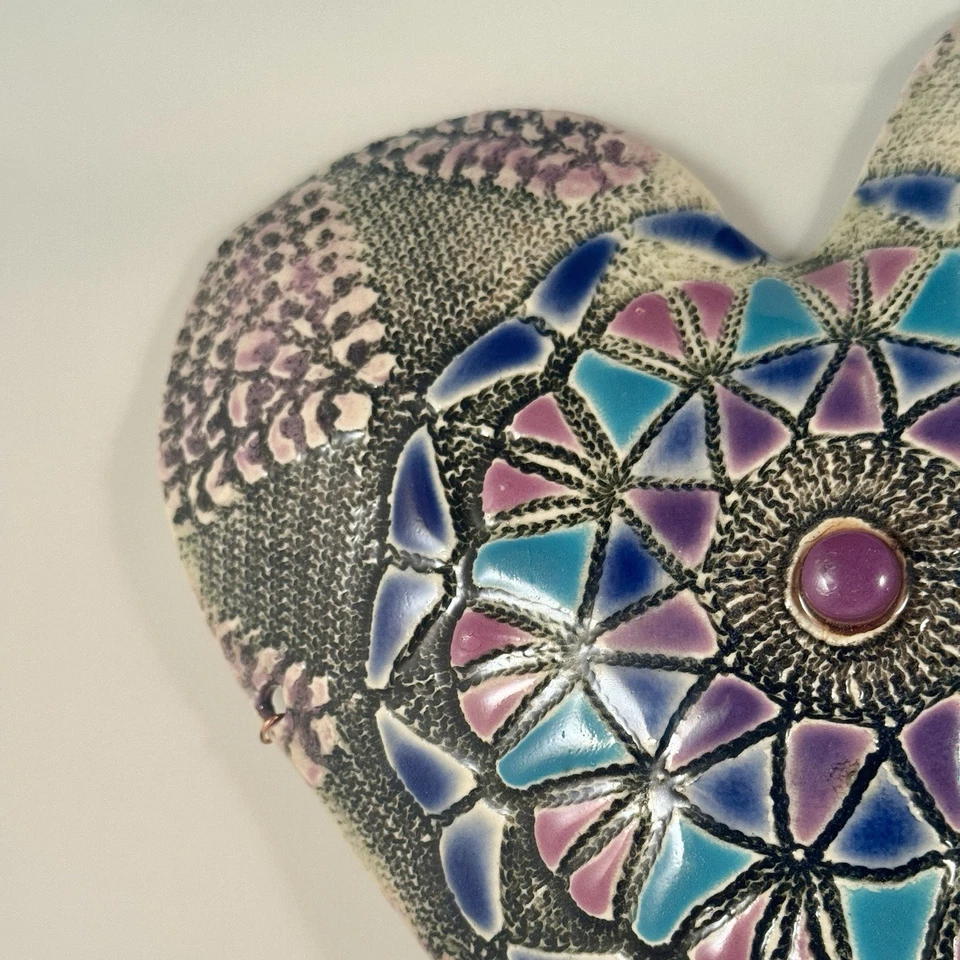 Mandala de cerámica esmaltada de 11 pulgadas para colgar en la pared corazón de estudio regalo boho Foto 3 de 4