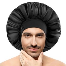 Silk Bonnets for Men, Satin Bonnet Sleeping, Adjustable Men Black Black