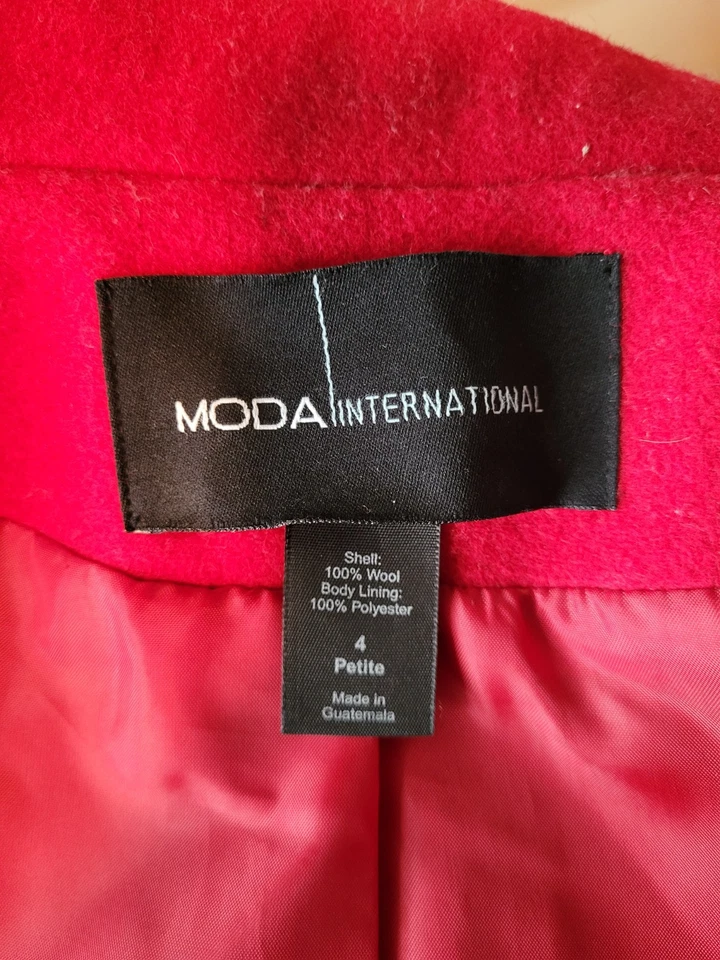 Abrigo De Colección Moda Intl 100% Lana Guisante Para Mujer’s 4P Rojo Largo Elegante Vacaciones Navidad Foto 2 de 4