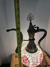 Vintage Turkish Mosaic Table Lamp Handmade Pink, Red And White Bottle