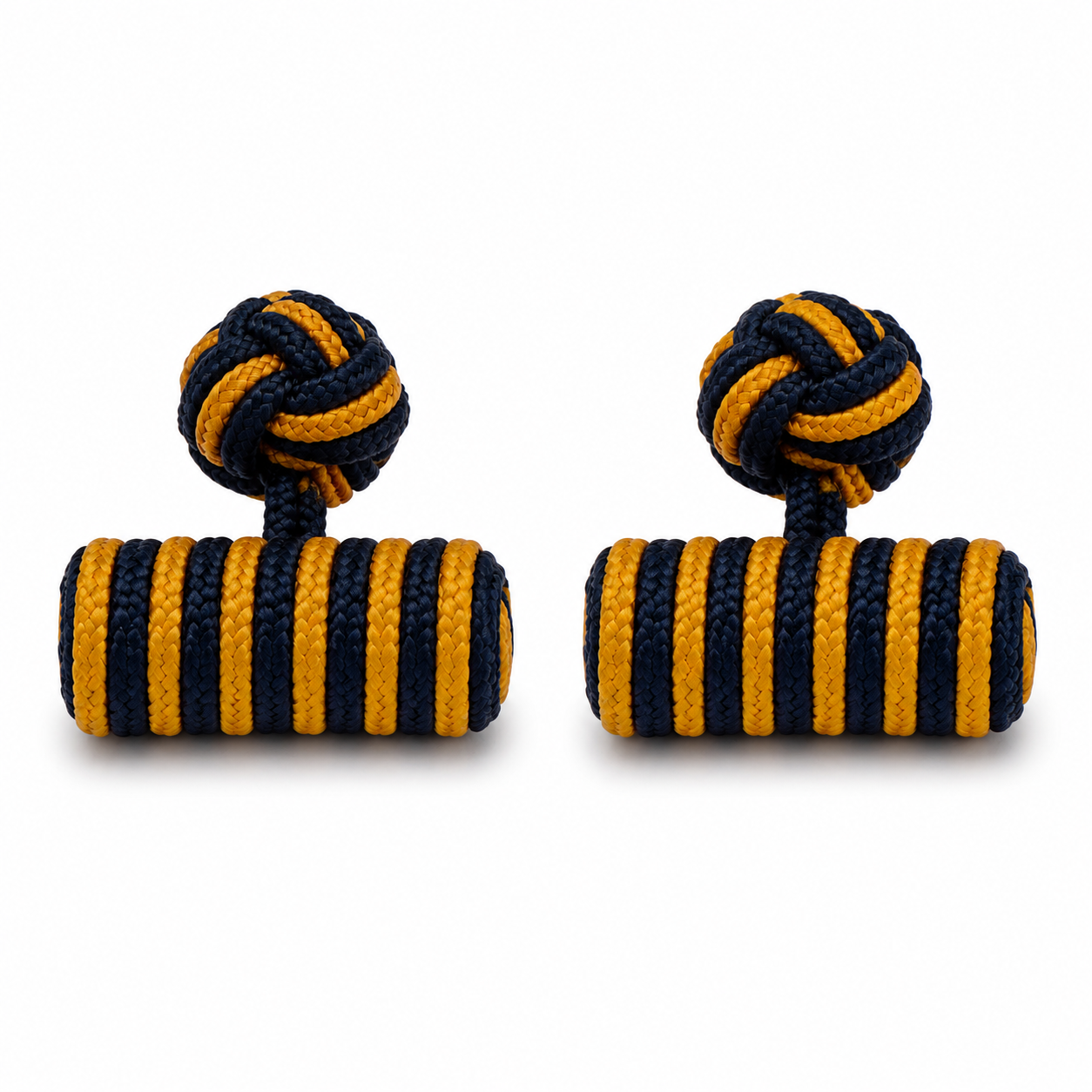 Silk Knot Cufflinks for Men – Onyx Art KN31 Navy & Gold Barrel Knot Cufflinks