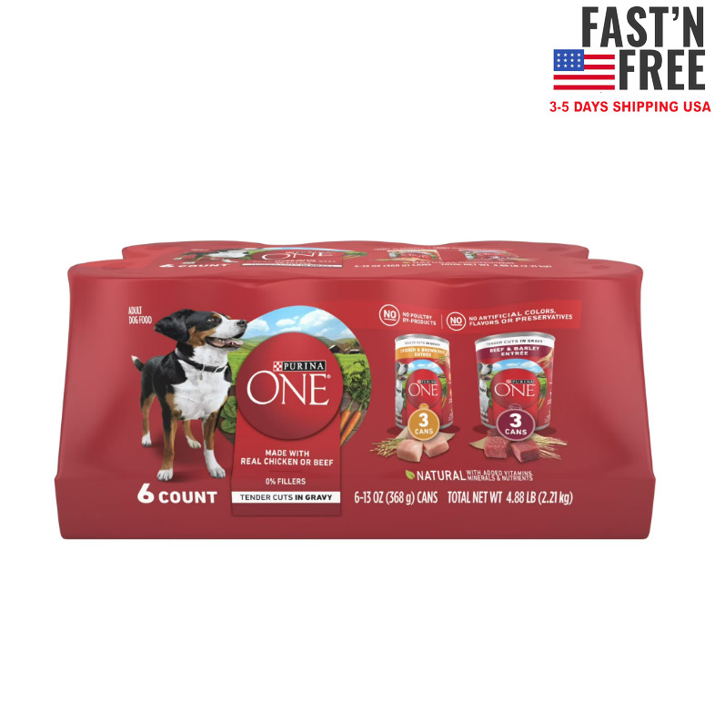Purina ONE Tender Cuts in Gravy Wet Dog Food, 13 oz Cans (6 