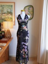 Black Floral Maxi Dress Halter V Neck Elegant Bodycon Evening AU S–M