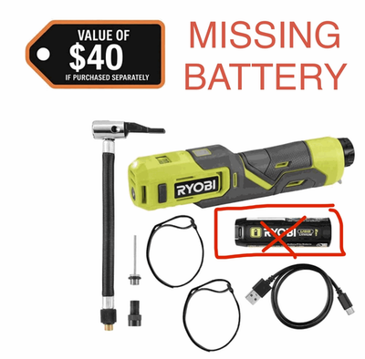 #ad RYOBI USB Lithium Cordless Bike and Ball Pump Inflator Kit MISSING BATTERY $21.95