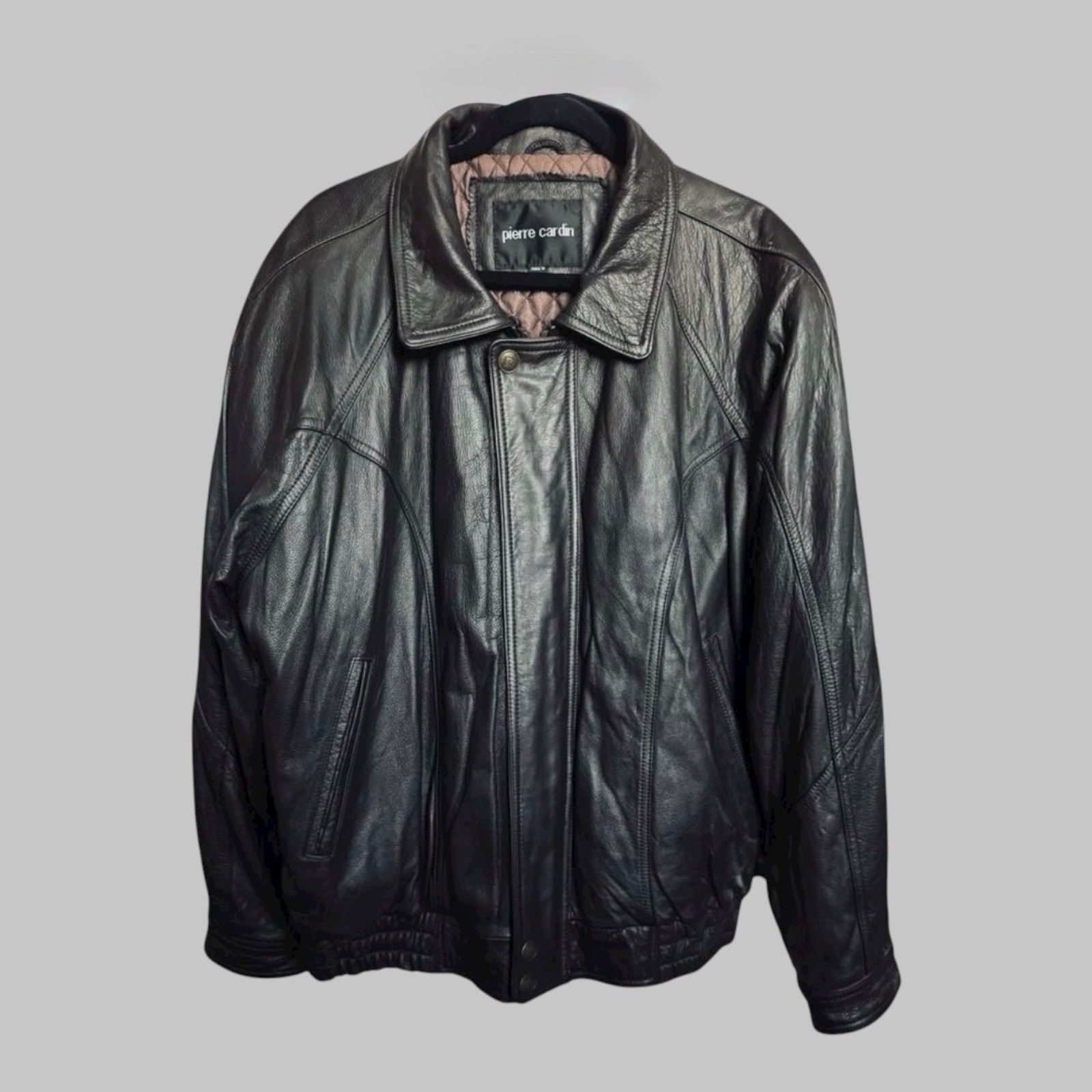 Vintage Y2K Men's Black Leather Bomber Jacket Quilt Lined Full Zip Size 1X