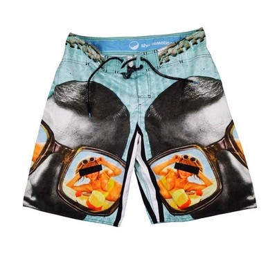 Shortomatic Board Shorts Mens 34 Teal Graphic One-Off Limited Edition USA Made