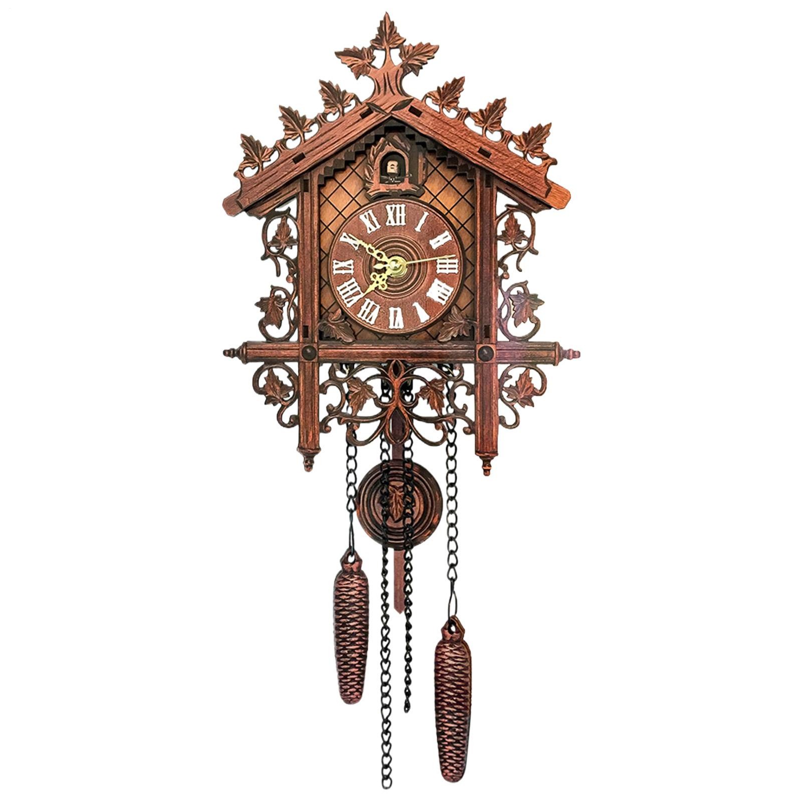 Large Wall Clock Vintage 3D Wall Clock Hourly Chimes Wooden Battery-Operated Dec