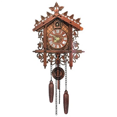 Large Wall Clock Vintage 3D Wall Clock Hourly Chimes Wooden Battery-Operated Dec