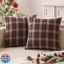 MIULEE Christmas Set of 2 Scottish Tartan Plaid Euro Sham Throw Pillow Covers
