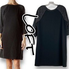 Loft Raglan Knit Shift Dress Black Space Dye Gray Womens Size 10