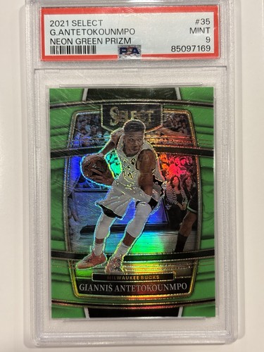 2021 Select GIANNIS ANTETOKOUNMPO Neon Green Prizm  /75 Bucks PSA 9