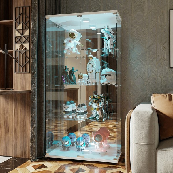 Glasvitrine Standvitrine Mit Led 4 Lagen Glas Vitrine Vitrinenschrank Schloss.-image