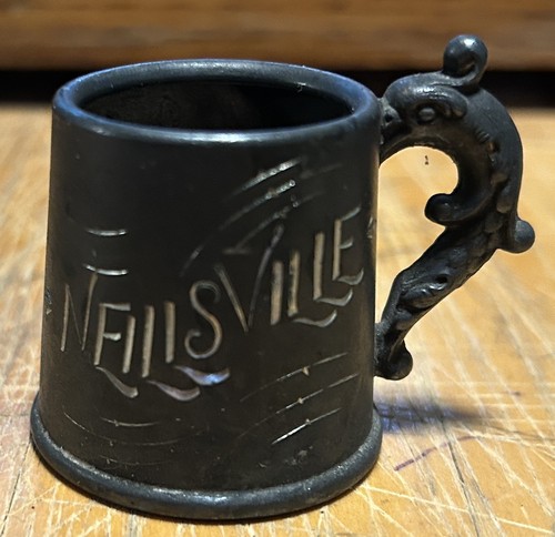 ANTIQUE NEILLSVILLE WISCONSIN SOUVENIR MINI BEER STEIN MUG ROCKFORD SILVERPLATE