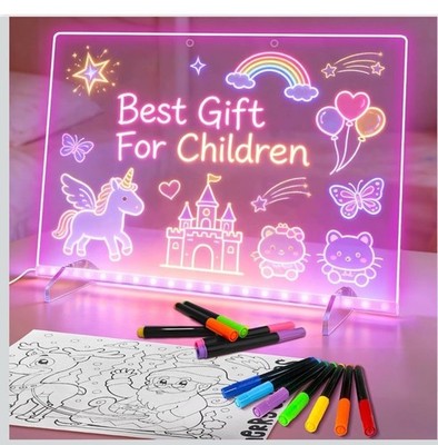 Light Up Drawing Board, 8 Colors & 6 Light Modes, Includes14 Markers, Soft Cloth