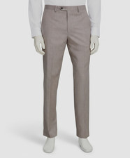 Michael Kors Men Beige Classic-Fit Wool-Blend Stretch Suit Pants Size 38W 32L