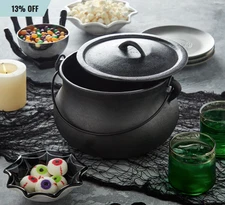 6-Quart Cast Iron Cauldron Pot w/ Handle Pre-Seasoned Black Cooking Pot