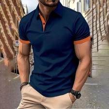 Men Contrast Color Polo Shirt Short Sleeve Casual Summer Beach Fashion Top Tees