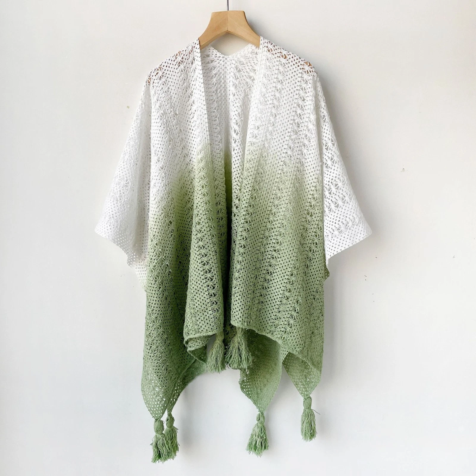 Retro ethnic-style knitted tassel cardigan with a hollowed-out shawl 100*125cm
