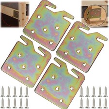 4PCS Heavy Duty Wood Bed Rail Hook Plates Brackets Screws for Frame US