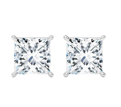 2.00 Ct Princess Lab Grown Diamonds Solitaire Studs Earrings In 14k White Gold