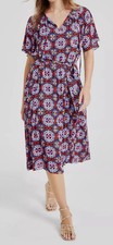 T Tahari Women's Blue Printed Tie-Neck Pleated Midi Dress Size XS