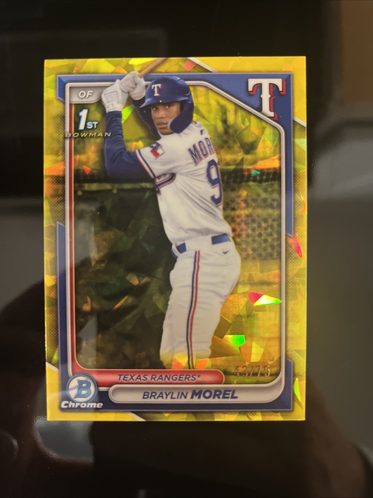 2024 Bowman 1st Chrome SAPPHIRE YELLOW REFRACTOR/75 Braylin Morel Texas #BCP-192