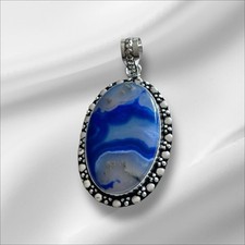 Handcrafted Dyed Agate Pendant Multicolor High Polished Silver Tone Gemstone