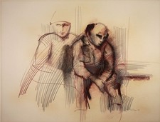 Perazzi (Erassi?), Paolo disegno gesso DUE FIGURINE datate 1975