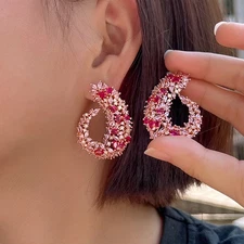 Rose Gold Plated Wedding Bridal Stud Drop Earrings Women Cubic Zirconia Jewelry